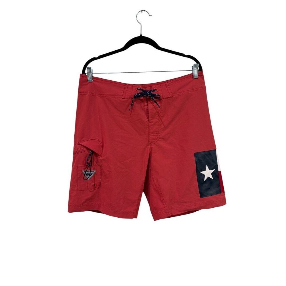 Columbia PFG Board Shorts Texas Flag Swim Trunks Outdoor Red Size 34